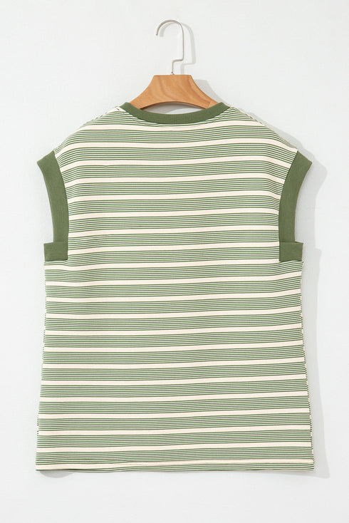 Relaxed Fit Stripe Print Batwing Sleeve Jersey Top