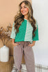 Relaxed Fit Striped Colorblock Three Quarter Sleeve Shirt