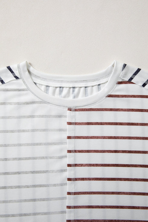 Relaxed Fit Striped Colorblock Three Quarter Sleeve Shirt