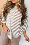 Relaxed Fit Striped Colorblock Three Quarter Sleeve Shirt