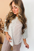 Relaxed Fit Striped Colorblock Three Quarter Sleeve Shirt