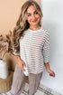 Relaxed Fit Striped Colorblock Three Quarter Sleeve Shirt