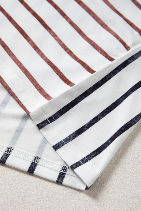 Relaxed Fit Striped Colorblock Three Quarter Sleeve Shirt