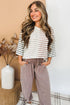 Relaxed Fit Striped Colorblock Three Quarter Sleeve Shirt