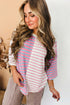 Relaxed Fit Striped Colorblock Three Quarter Sleeve Shirt