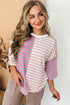 Relaxed Fit Striped Colorblock Three Quarter Sleeve Shirt