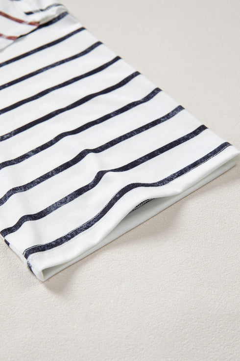 Relaxed Fit Striped Colorblock Three Quarter Sleeve Shirt