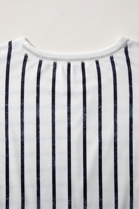 Relaxed Fit Striped Colorblock Three Quarter Sleeve Shirt