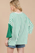 Relaxed Fit Striped Colorblock Three Quarter Sleeve Shirt
