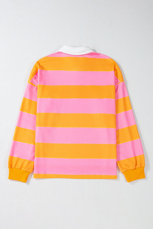 Relaxed Fit Striped Cotton Jersey Long Sleeve Rugby Shirt