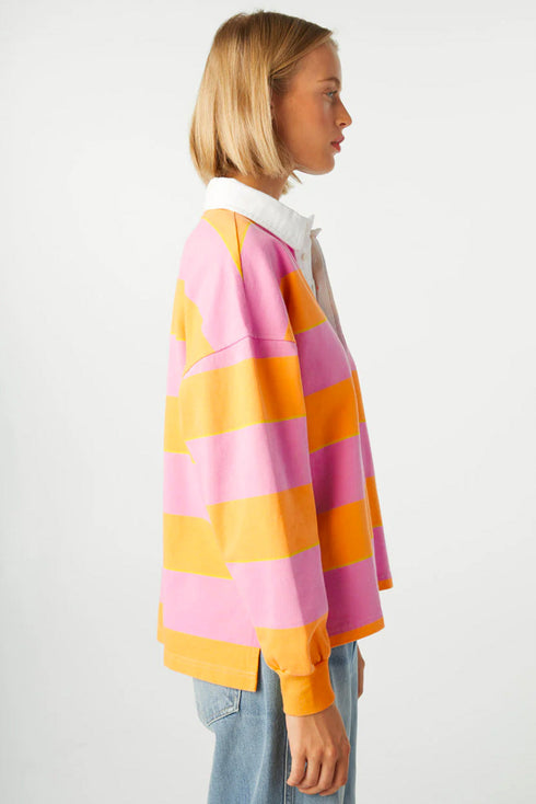 Relaxed Fit Striped Cotton Jersey Long Sleeve Rugby Shirt