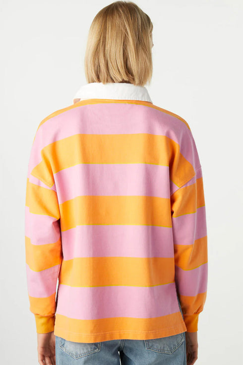 Relaxed Fit Striped Cotton Jersey Long Sleeve Rugby Shirt