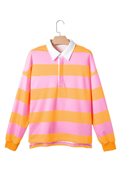 Relaxed Fit Striped Cotton Jersey Long Sleeve Rugby Shirt