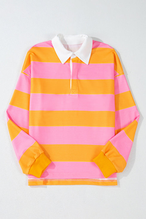 Relaxed Fit Striped Cotton Jersey Long Sleeve Rugby Shirt