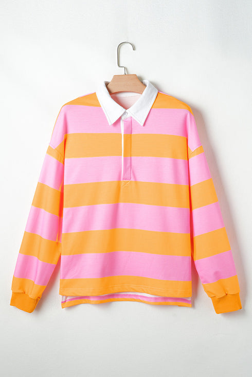 Relaxed Fit Striped Cotton Jersey Long Sleeve Rugby Shirt