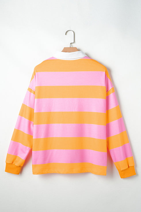 Relaxed Fit Striped Cotton Jersey Long Sleeve Rugby Shirt