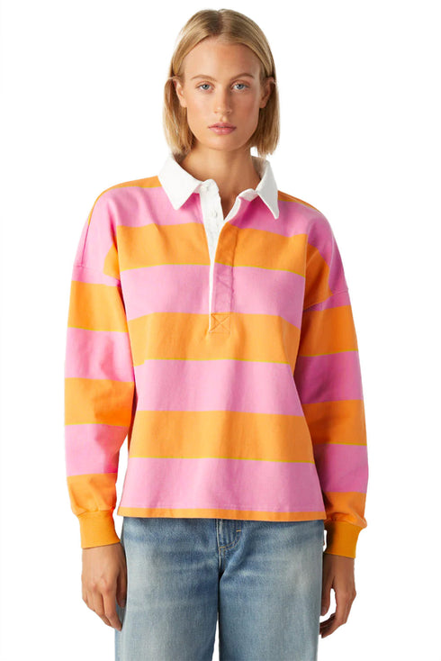 Relaxed Fit Striped Cotton Jersey Long Sleeve Rugby Shirt
