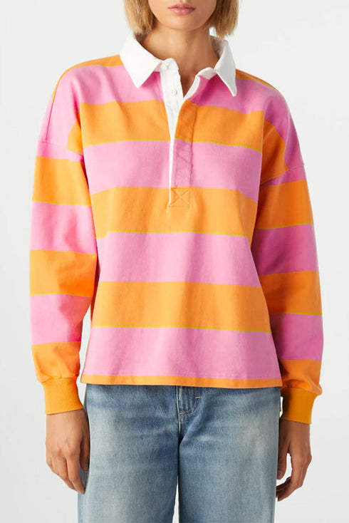 Relaxed Fit Striped Cotton Jersey Long Sleeve Rugby Shirt