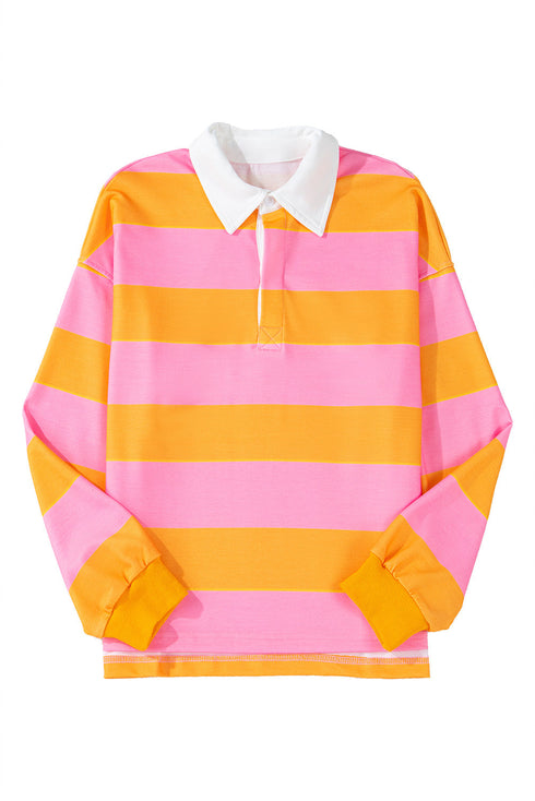 Relaxed Fit Striped Cotton Jersey Long Sleeve Rugby Shirt