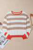 Relaxed Fit Striped Crew Neck Knit Pullover Sweater