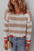 Relaxed Fit Striped Crew Neck Knit Pullover Sweater