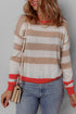 Relaxed Fit Striped Crew Neck Knit Pullover Sweater