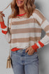 Relaxed Fit Striped Crew Neck Knit Pullover Sweater
