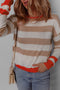 Relaxed Fit Striped Crew Neck Knit Pullover Sweater