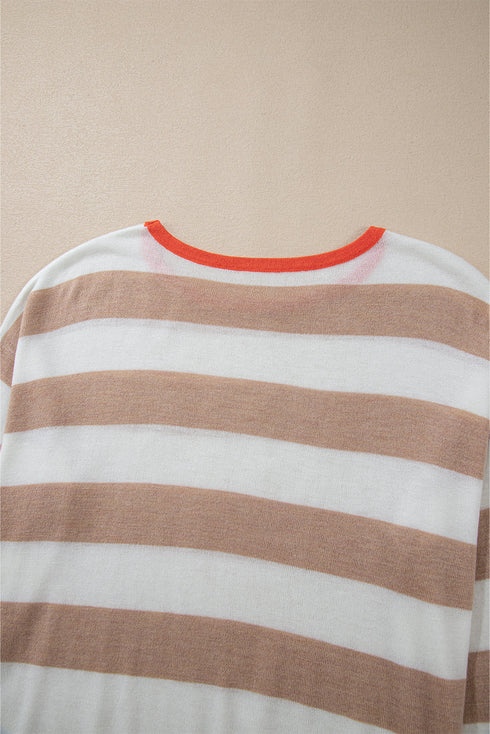 Relaxed Fit Striped Crew Neck Knit Pullover Sweater