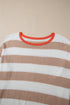 Relaxed Fit Striped Crew Neck Knit Pullover Sweater