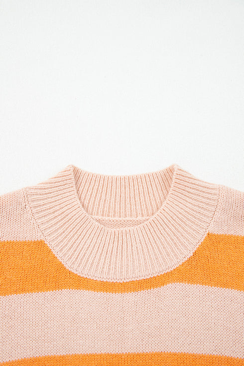 Relaxed Fit Striped Crew Neck Knit Sweater