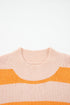 Relaxed Fit Striped Crew Neck Knit Sweater