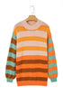 Relaxed Fit Striped Crew Neck Knit Sweater