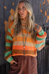 Relaxed Fit Striped Crew Neck Knit Sweater