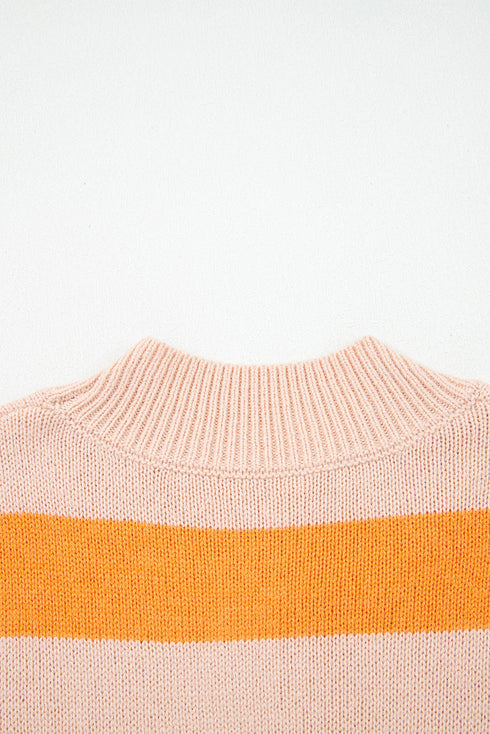 Relaxed Fit Striped Crew Neck Knit Sweater