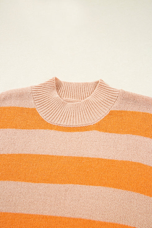 Relaxed Fit Striped Crew Neck Knit Sweater