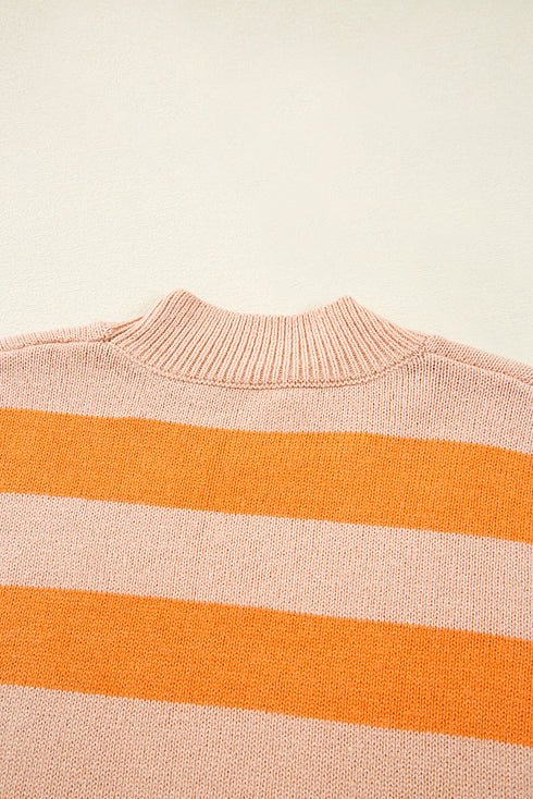 Relaxed Fit Striped Crew Neck Knit Sweater