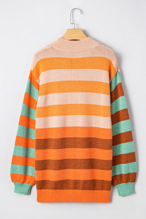 Relaxed Fit Striped Crew Neck Knit Sweater