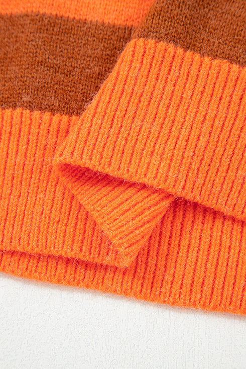 Relaxed Fit Striped Crew Neck Knit Sweater