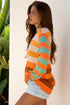 Relaxed Fit Striped Crew Neck Knit Sweater