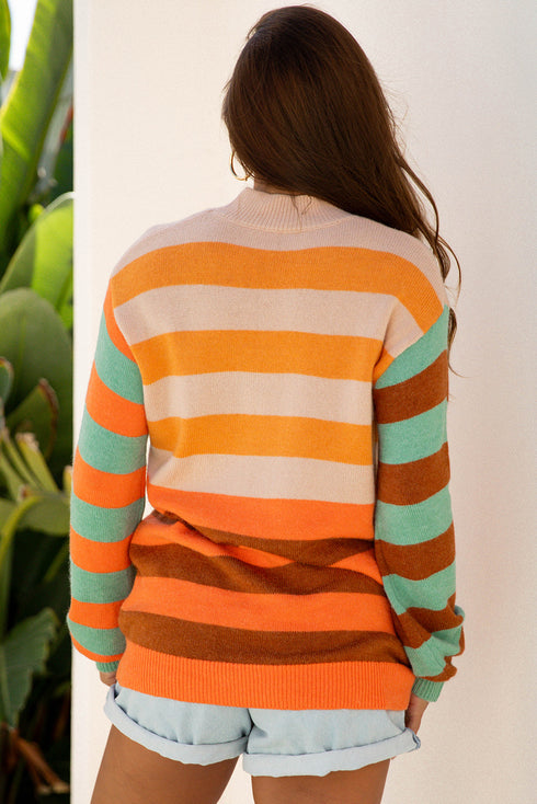 Relaxed Fit Striped Crew Neck Knit Sweater