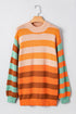 Relaxed Fit Striped Crew Neck Knit Sweater