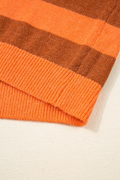 Relaxed Fit Striped Crew Neck Knit Sweater