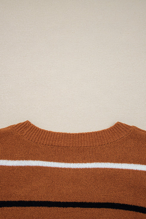 Relaxed Fit Striped Crew Neck Pullover Sweater
