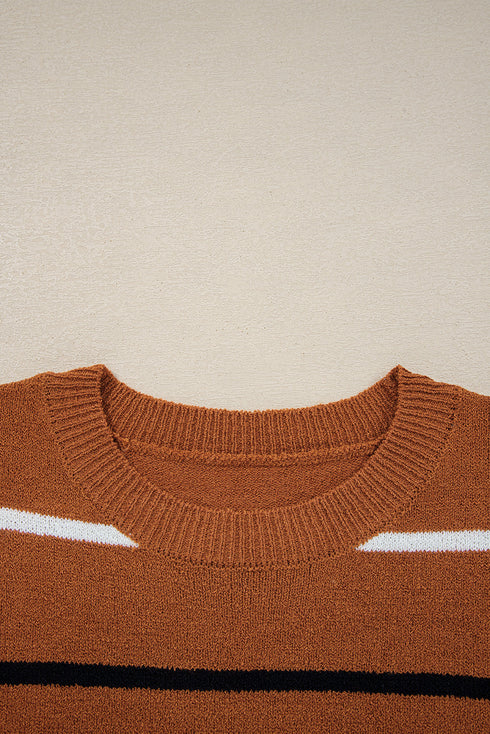 Relaxed Fit Striped Crew Neck Pullover Sweater