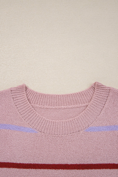 Relaxed Fit Striped Crew Neck Pullover Sweater