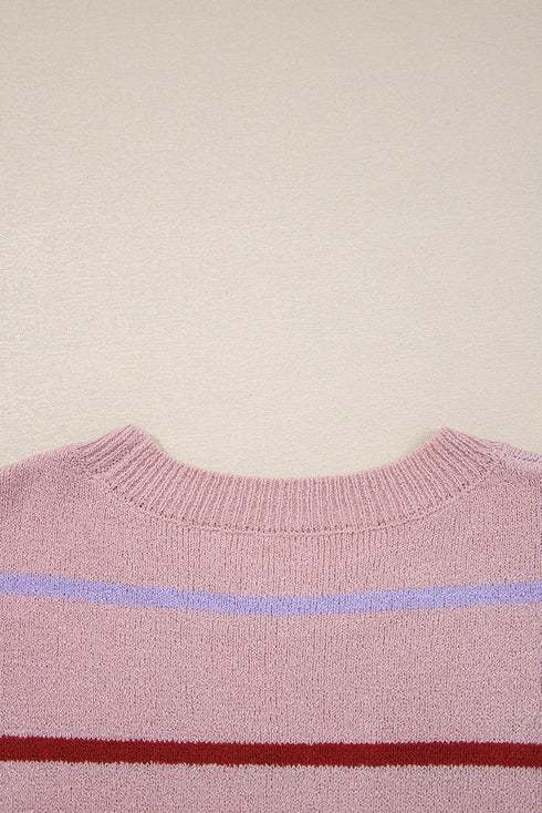 Relaxed Fit Striped Crew Neck Pullover Sweater