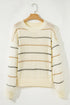 Relaxed Fit Striped Crew Neck Pullover Sweater