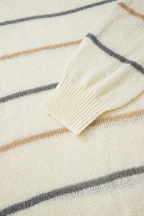 Relaxed Fit Striped Crew Neck Pullover Sweater