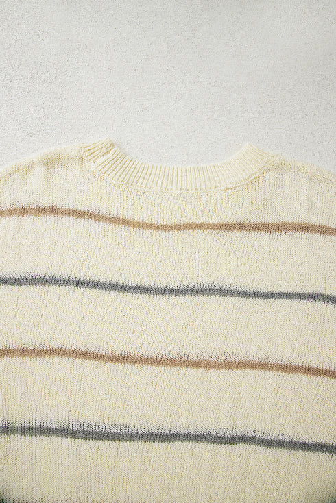 Relaxed Fit Striped Crew Neck Pullover Sweater